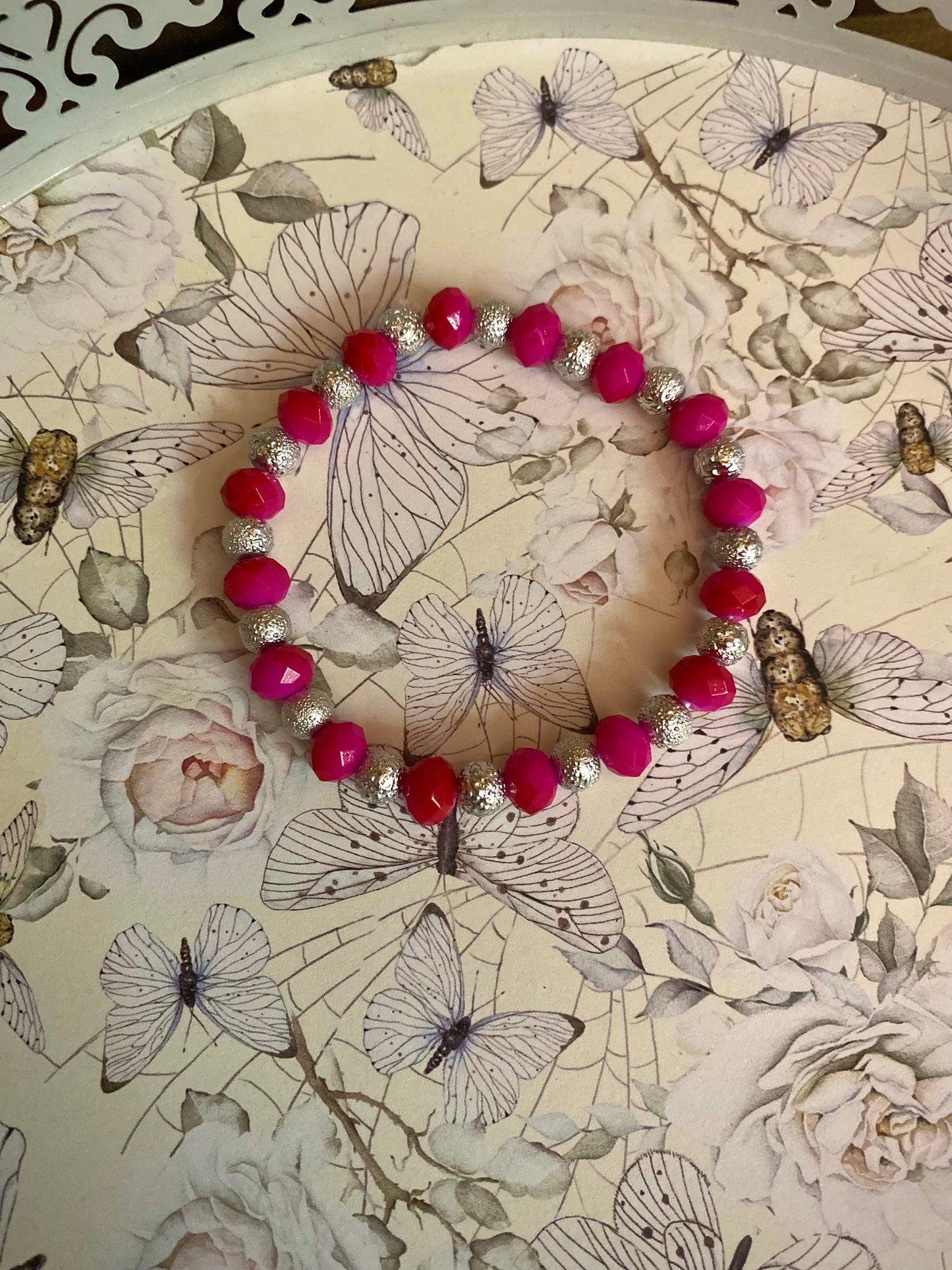 Bright Pink and Silver Bracelet