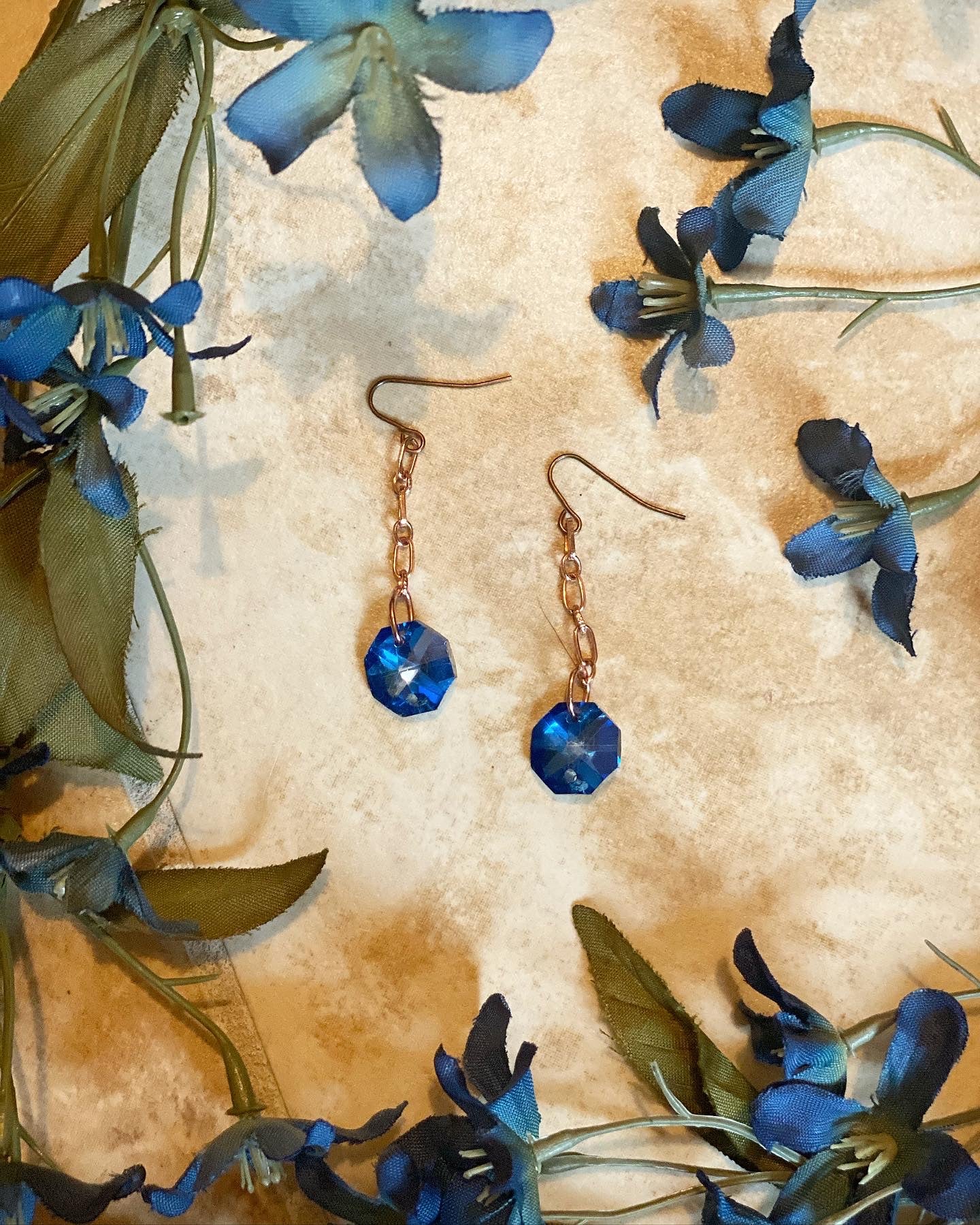 Blue Gem Chain Earrings